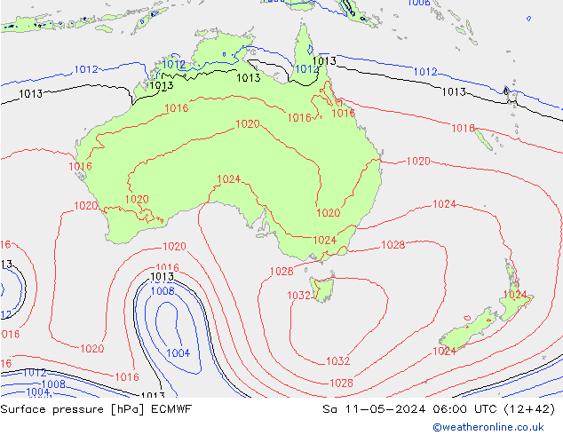 Presión superficial ECMWF sáb 11.05.2024 06 UTC