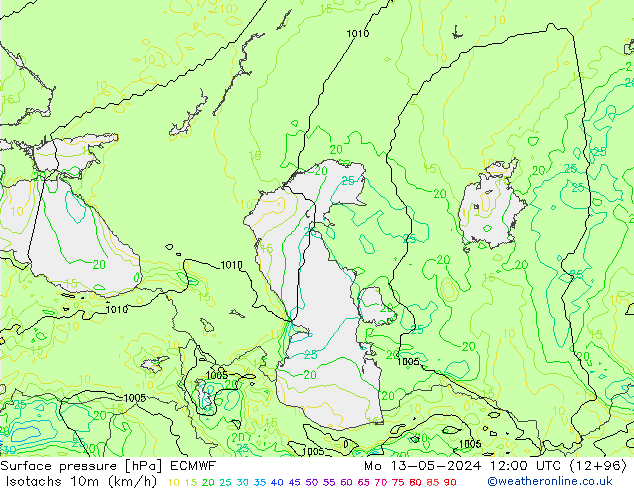 Eşrüzgar Hızları (km/sa) ECMWF Pzt 13.05.2024 12 UTC