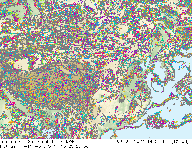 温度图 Spaghetti ECMWF 星期四 09.05.2024 18 UTC