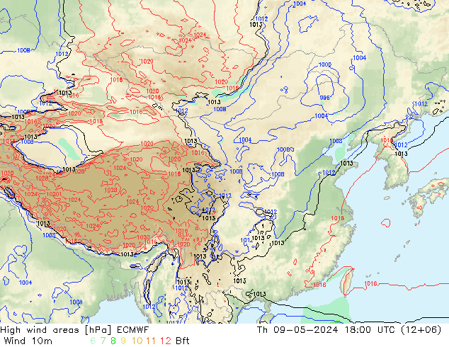 High wind areas ECMWF 星期四 09.05.2024 18 UTC