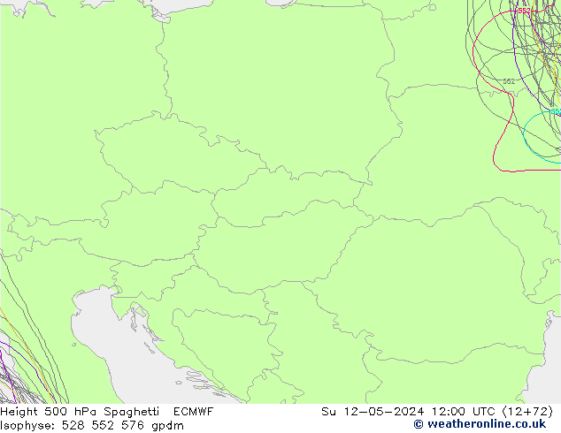 Height 500 hPa Spaghetti ECMWF Su 12.05.2024 12 UTC