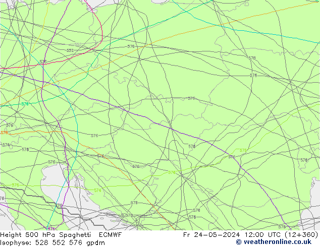 Height 500 hPa Spaghetti ECMWF Fr 24.05.2024 12 UTC