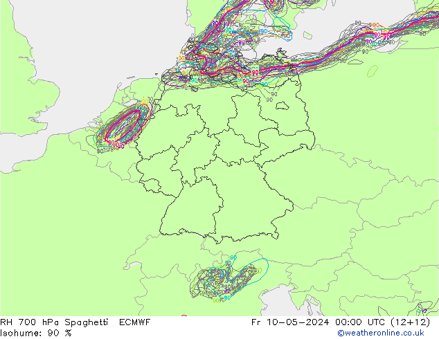 Humedad rel. 700hPa Spaghetti ECMWF vie 10.05.2024 00 UTC