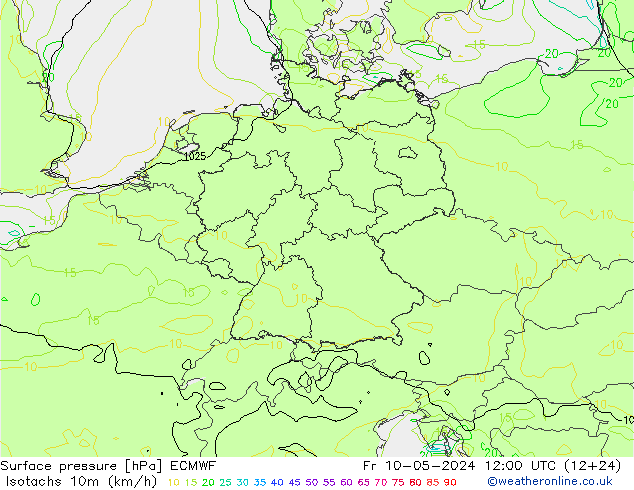 10米等风速线 (kph) ECMWF 星期五 10.05.2024 12 UTC