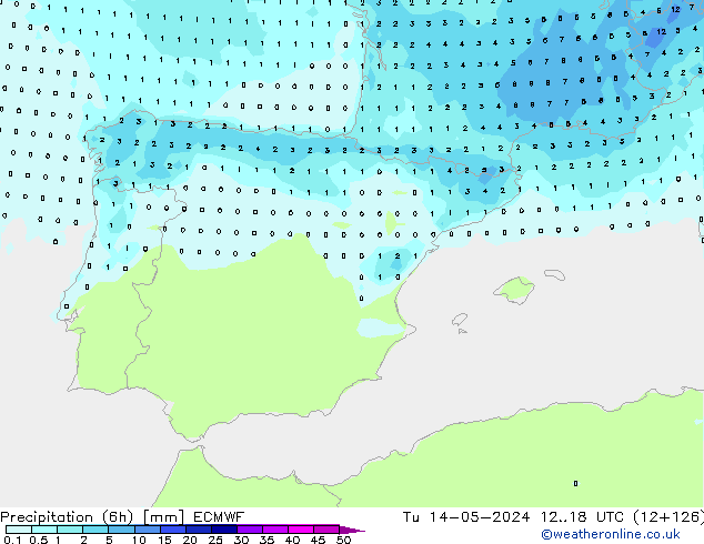 Precipitation (6h) ECMWF Tu 14.05.2024 18 UTC