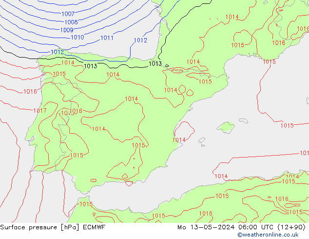 pressão do solo ECMWF Seg 13.05.2024 06 UTC