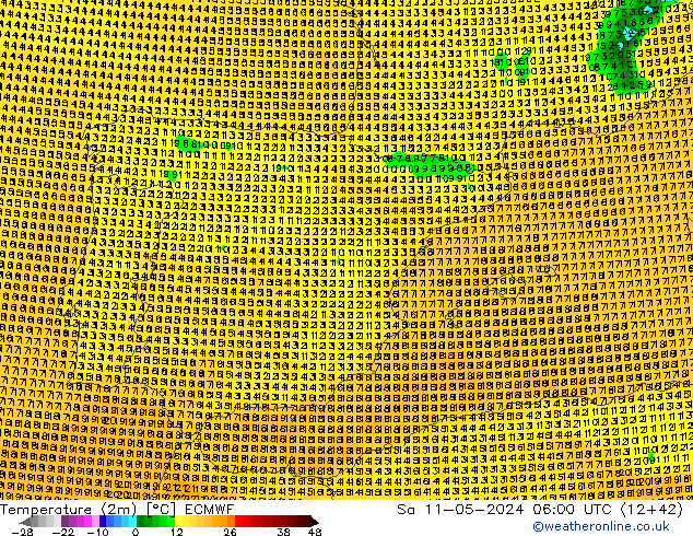 Temperature (2m) ECMWF Sa 11.05.2024 06 UTC