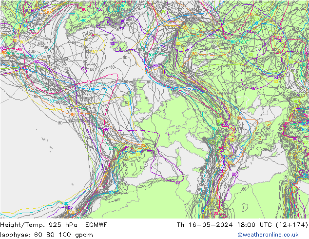 Height/Temp. 925 hPa ECMWF Do 16.05.2024 18 UTC