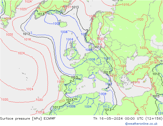 Pressione al suolo ECMWF gio 16.05.2024 00 UTC