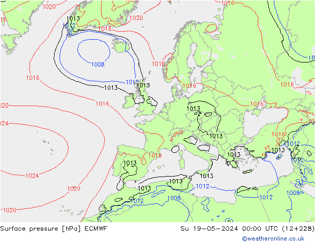 Pressione al suolo ECMWF dom 19.05.2024 00 UTC