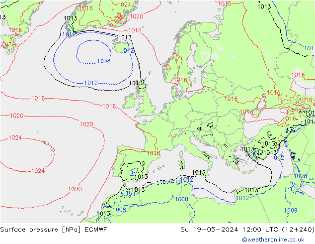 地面气压 ECMWF 星期日 19.05.2024 12 UTC