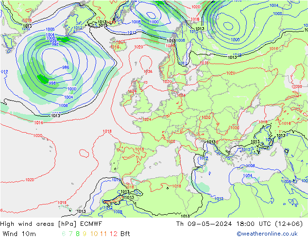 High wind areas ECMWF jeu 09.05.2024 18 UTC