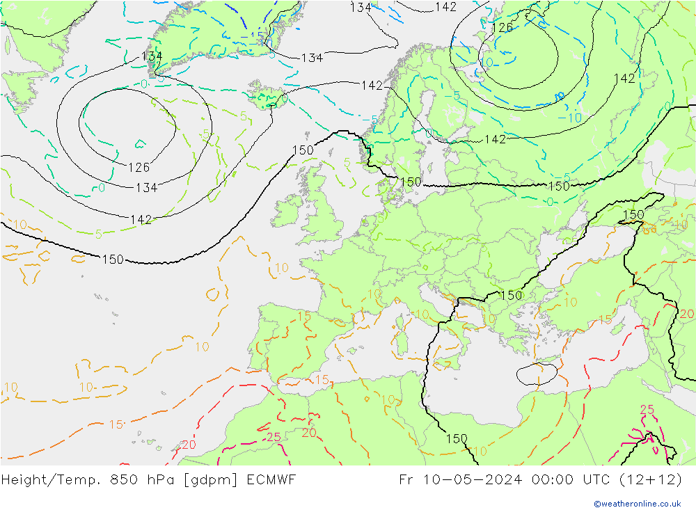 Height/Temp. 850 hPa ECMWF Fr 10.05.2024 00 UTC