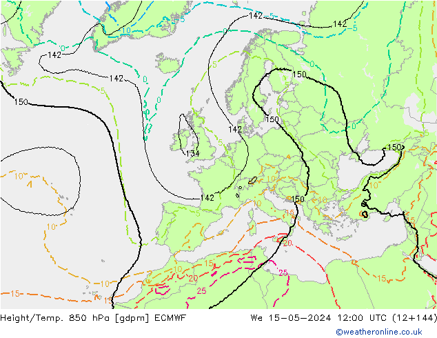 Yükseklik/Sıc. 850 hPa ECMWF Çar 15.05.2024 12 UTC