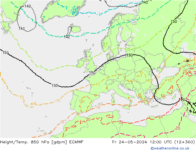 Geop./Temp. 850 hPa ECMWF vie 24.05.2024 12 UTC