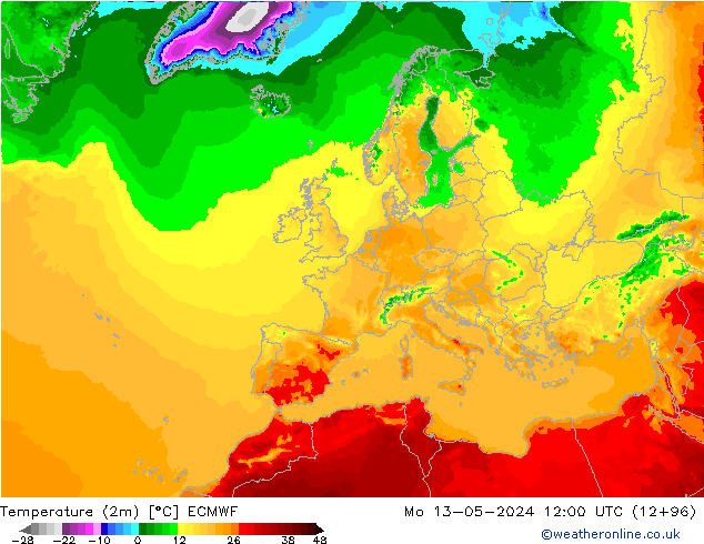 Temperatura (2m) ECMWF Seg 13.05.2024 12 UTC