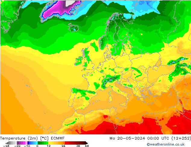 Temperaturkarte (2m) ECMWF Mo 20.05.2024 00 UTC