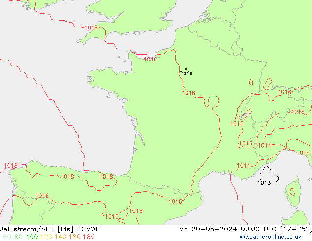Jet stream/SLP ECMWF Mo 20.05.2024 00 UTC