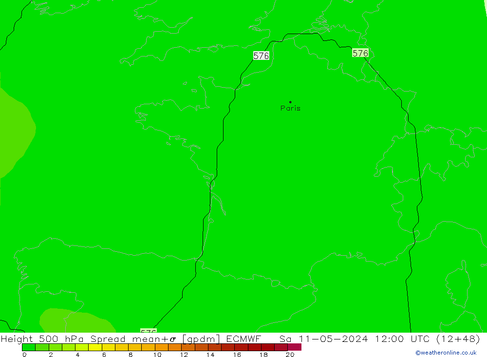 Height 500 hPa Spread ECMWF sab 11.05.2024 12 UTC