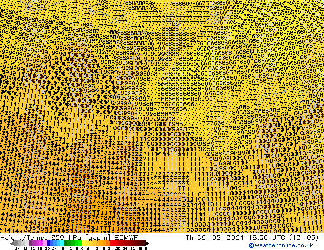 Height/Temp. 850 гПа ECMWF чт 09.05.2024 18 UTC