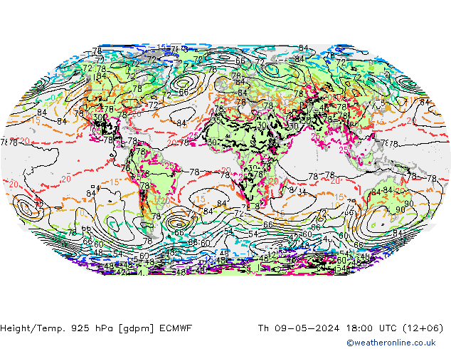 Height/Temp. 925 hPa ECMWF Th 09.05.2024 18 UTC