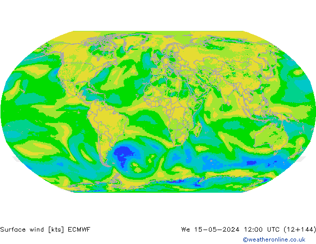 Vento 10 m ECMWF mer 15.05.2024 12 UTC