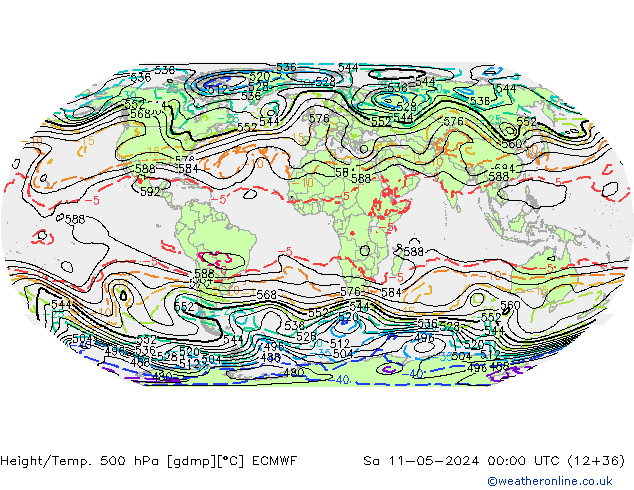 Height/Temp. 500 hPa ECMWF Sa 11.05.2024 00 UTC