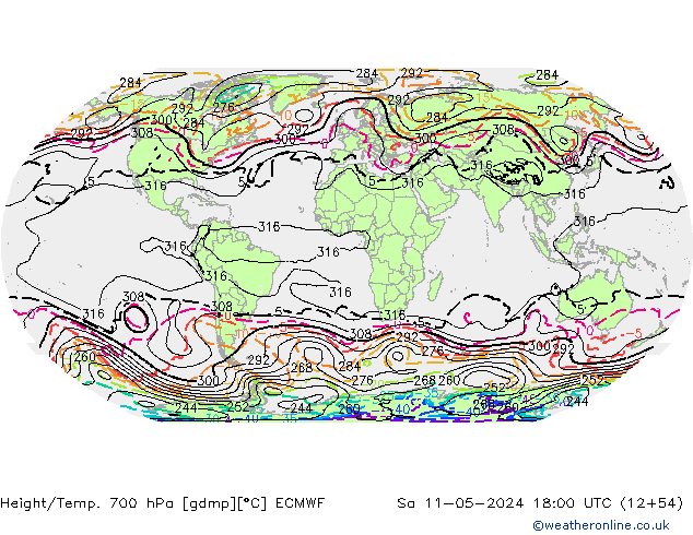 Géop./Temp. 700 hPa ECMWF sam 11.05.2024 18 UTC