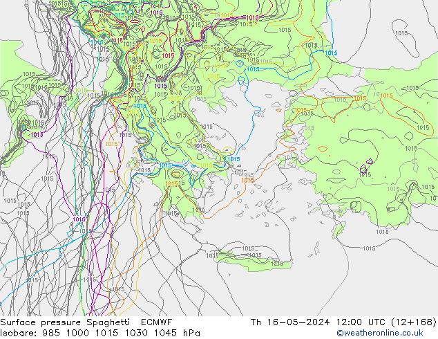 Pressione al suolo Spaghetti ECMWF gio 16.05.2024 12 UTC