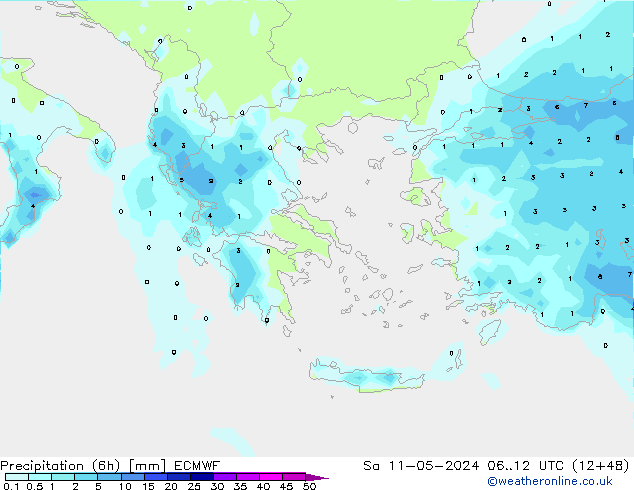 Precipitación (6h) ECMWF sáb 11.05.2024 12 UTC