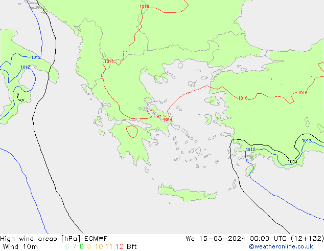 High wind areas ECMWF St 15.05.2024 00 UTC