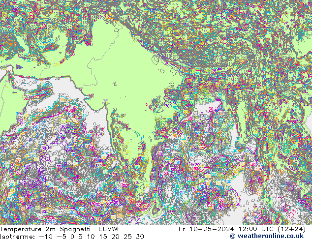 Temperatura 2m Spaghetti ECMWF ven 10.05.2024 12 UTC
