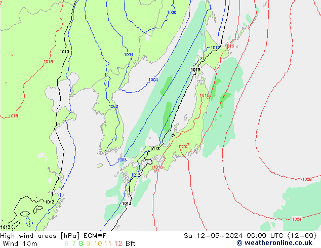 High wind areas ECMWF Вс 12.05.2024 00 UTC