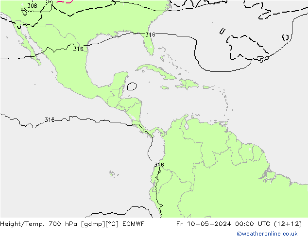 Yükseklik/Sıc. 700 hPa ECMWF Cu 10.05.2024 00 UTC