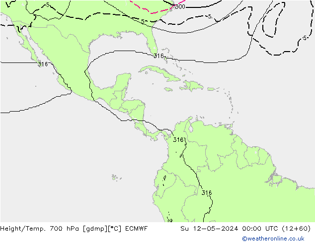 Height/Temp. 700 hPa ECMWF Su 12.05.2024 00 UTC