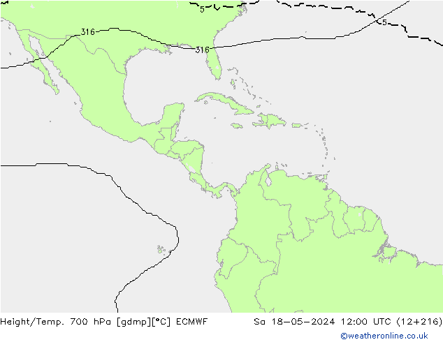 Height/Temp. 700 hPa ECMWF Sa 18.05.2024 12 UTC