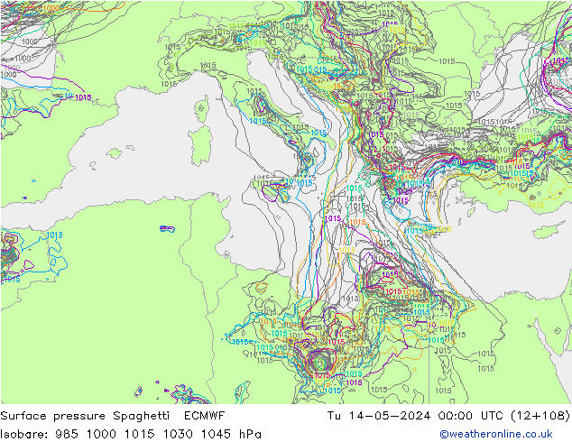 pressão do solo Spaghetti ECMWF Ter 14.05.2024 00 UTC