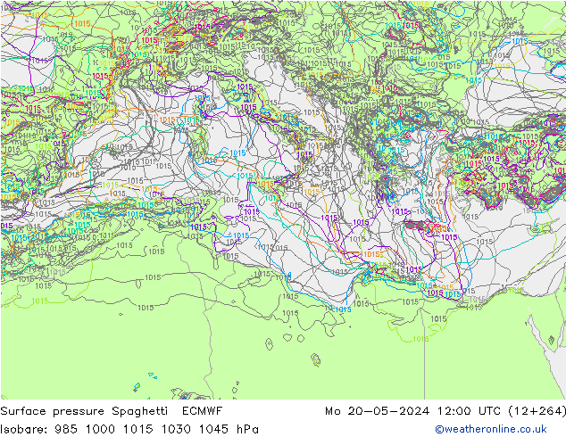 Bodendruck Spaghetti ECMWF Mo 20.05.2024 12 UTC