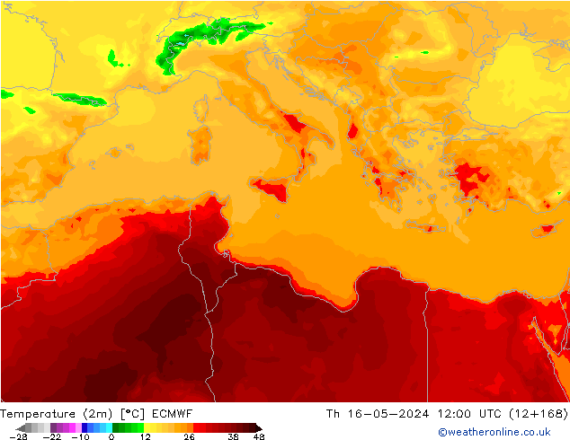 Temperatura (2m) ECMWF gio 16.05.2024 12 UTC