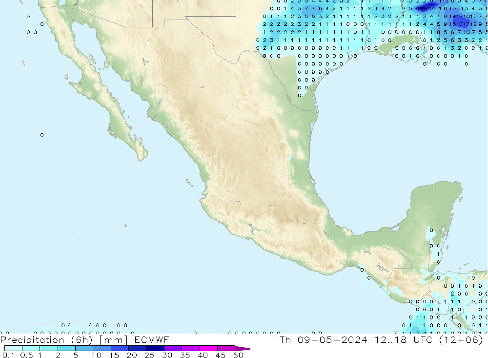 Precipitación (6h) ECMWF jue 09.05.2024 18 UTC