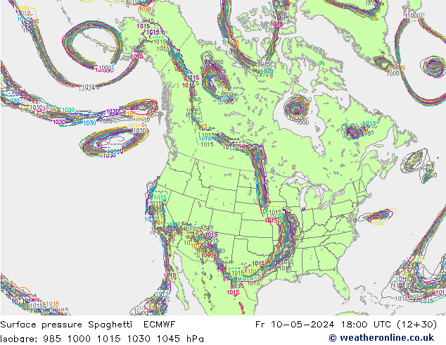 Surface pressure Spaghetti ECMWF Fr 10.05.2024 18 UTC