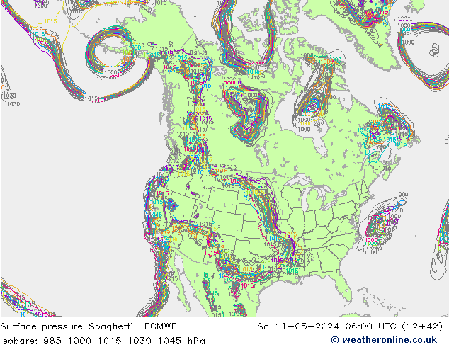 Presión superficial Spaghetti ECMWF sáb 11.05.2024 06 UTC