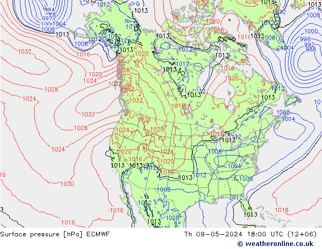 Surface pressure ECMWF Th 09.05.2024 18 UTC