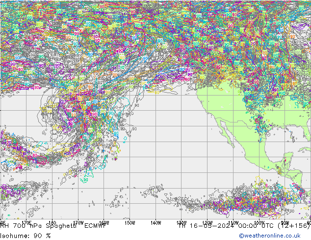 RH 700 hPa Spaghetti ECMWF Qui 16.05.2024 00 UTC