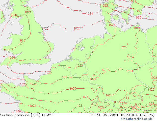 Presión superficial ECMWF jue 09.05.2024 18 UTC