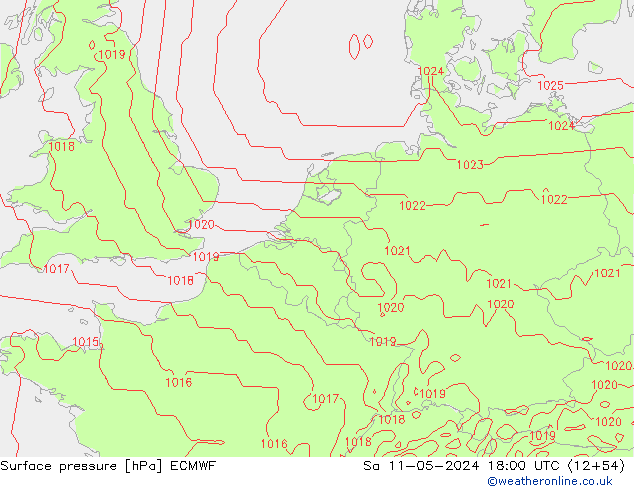 Surface pressure ECMWF Sa 11.05.2024 18 UTC