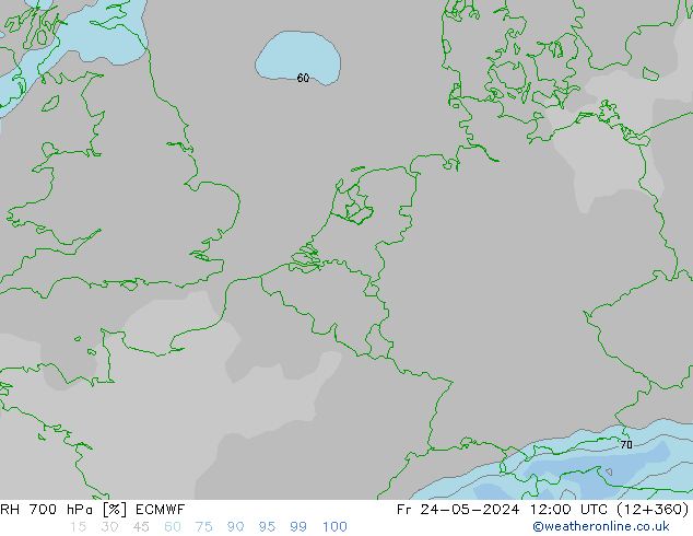 Humedad rel. 700hPa ECMWF vie 24.05.2024 12 UTC