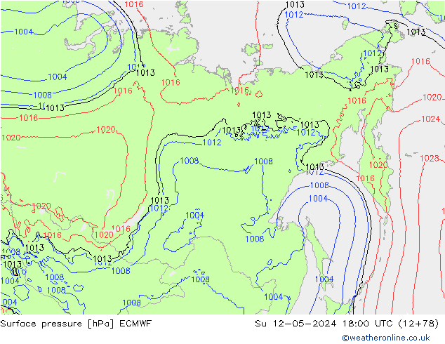 Surface pressure ECMWF Su 12.05.2024 18 UTC