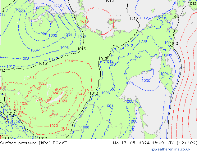 приземное давление ECMWF пн 13.05.2024 18 UTC