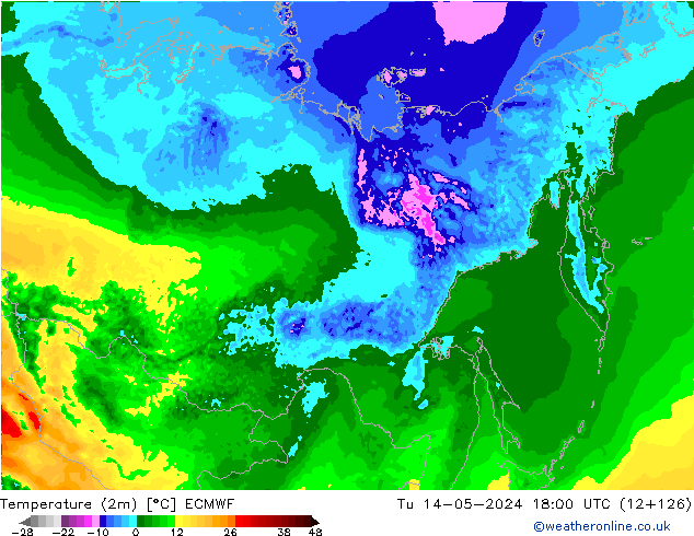 карта температуры ECMWF вт 14.05.2024 18 UTC